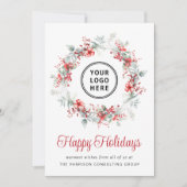 Elegant krans Business Logo Corporate Christmas Feestdagenkaart (Voorkant)