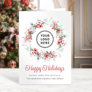 Elegant Krans Business Logo QR Code Kerst Feestdagen Kaart