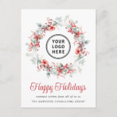 Elegant Krans Business Logo QR Code Kerst Feestdagenkaart (Voorkant)