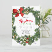 Elegant krans kerstdiner partij kaart (Staand voorkant)