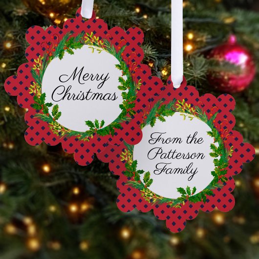 Elegant krans Modern rood Voeg naam Kerstmis toe Ornament Kaart