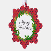 Elegant krans Modern rood Voeg naam Kerstmis toe Ornament Kaart (Links)