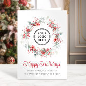 Elegant Krans Waterverf Business Logo Christmas Feestdagen Kaart