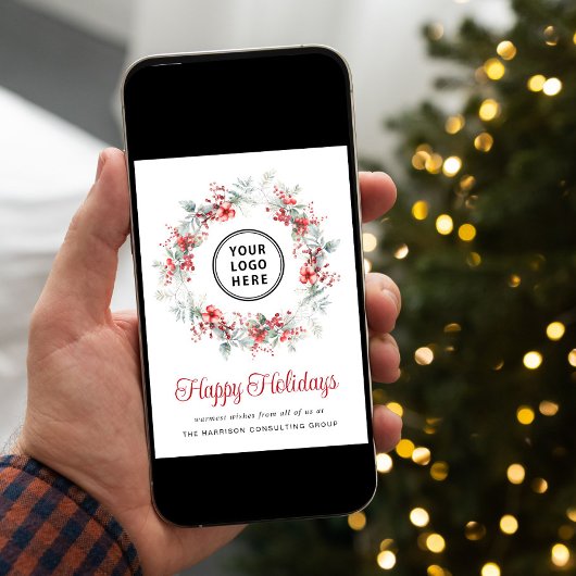 Elegant Krans Waterverf Business Logo Christmas Feestdagen Kaart