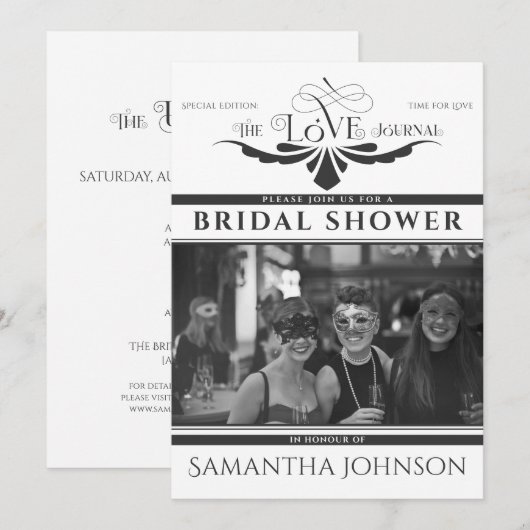 Elegant Krant Zwart Bruids & Koppels Douche Kaart (Voorkant / Achterkant)