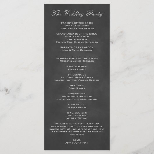 Elegant krijtbord filigraan bruiloft programma programmakaart (Achterkant)