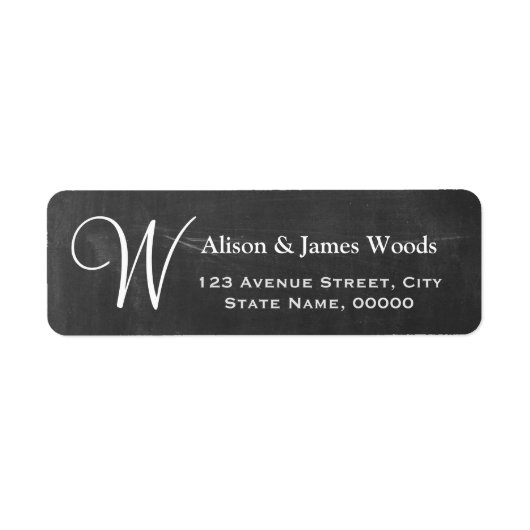 Elegant Krijtbord Monogram Huwelijk Etiket (Voorkant)