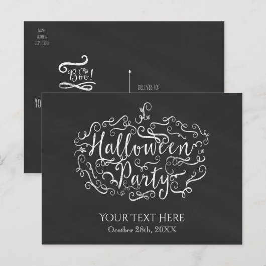 Elegant krijtbord pompoen Halloween Party Uitnodiging Briefkaart (Voorkant / Achterkant)