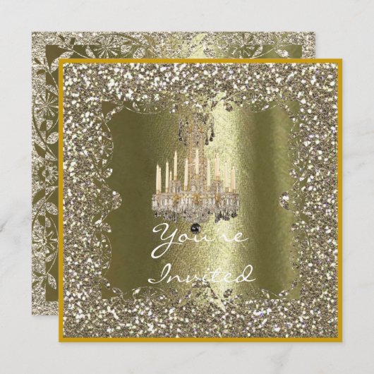 ELEGANT KRISTAL Gouden Glitter Kerst Uitnodiging (Voorkant / Achterkant)