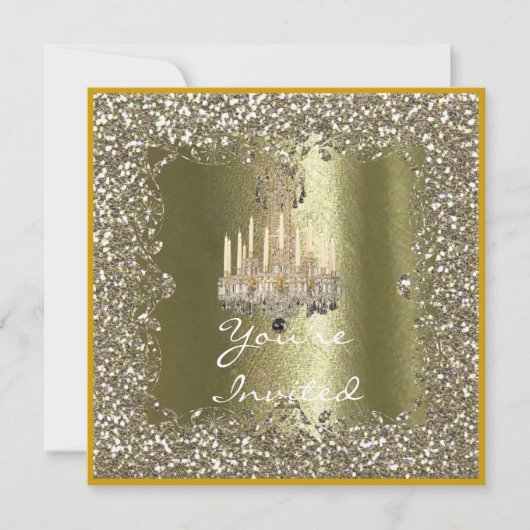 ELEGANT KRISTAL Gouden Glitter Kerst Uitnodiging (Voorkant)