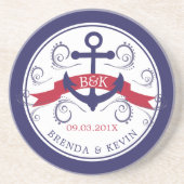 Elegant kronkelend scheepsanker-monogram zandsteen onderzetter (Voorkant)