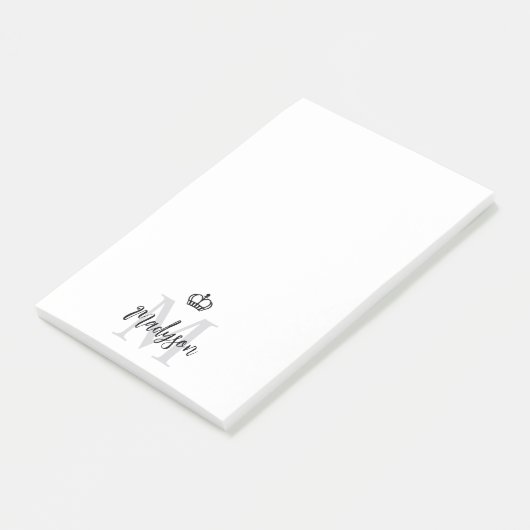 Elegant Kroon Grijs Monogram & Naam Post-it® Notes (Schuin)