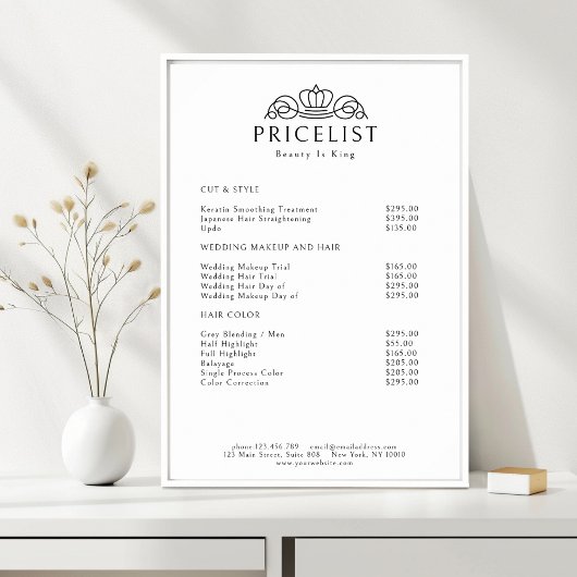 Elegant Kroon Logo Witte Salon Prijslijst Poster