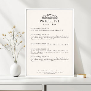 Elegant kroonlogo beige salon prijstlijst poster