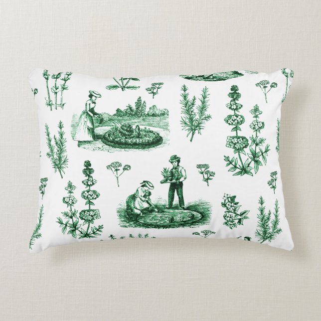 Elegant  Kruiden Tuin Sage Groen Toile Accent Kussen (Voorkant)