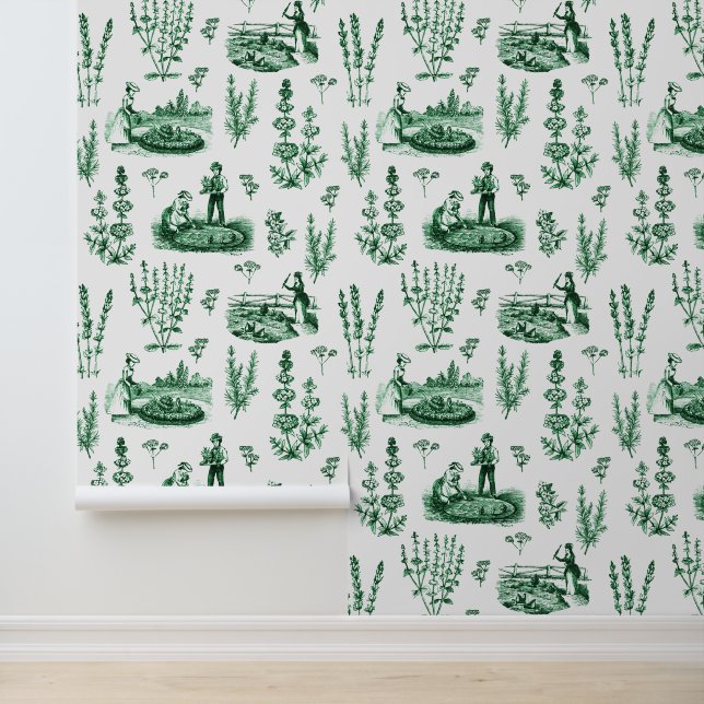 Elegant  Kruiden Tuin Sage Groen Toile Behang (Applicatie)
