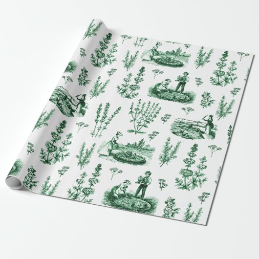 Elegant  Kruiden Tuin Sage Groen Toile Cadeaupapier (Uitgerold)