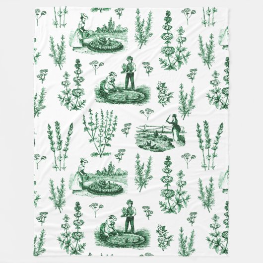 Elegant Kruiden Tuin Sage Groen Toile Fleece Deken (Voorkant)