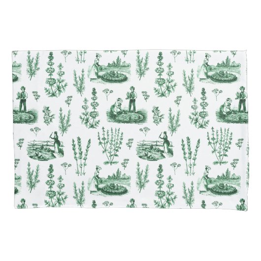 Elegant  Kruiden Tuin Sage Groen Toile Kussensloop (Voorkant-Links)