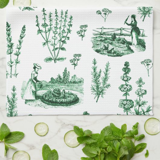 Elegant  Kruiden Tuin Sage Groen Toile Theedoek (Gevouwen)