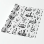 Elegant  kruidentuin zwart wit toilet cadeaupapier (Uitgerold)