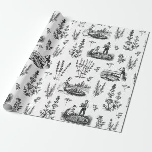 Elegant kruidentuin zwart wit toilet cadeaupapier