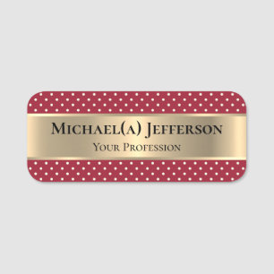 Elegant kruidig donkerrood polka gestippeld & luxe naamplaatje