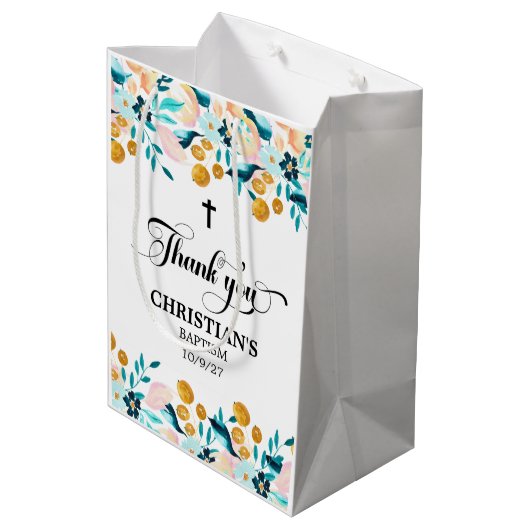 Elegant kruis blauw doopsel medium cadeauzakje (Achterkant Gekanteld)