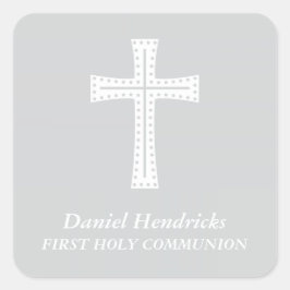 Elegant Kruis Eerste Heilige Communie Favor Vierkante Sticker