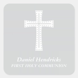 Elegant Kruis Eerste Heilige Communie Favor Vierkante Sticker