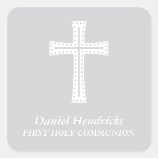 Elegant Kruis Eerste Heilige Communie Favor Vierkante Sticker (Voorkant)