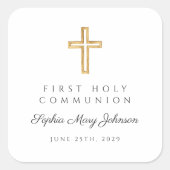 Elegant Kruis Eerste Heilige Communie Vierkante Sticker (Voorkant)