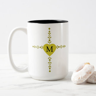 Elegant Kruis en Hart Enkele Initiële Liefde Tweekleurige Koffiemok
