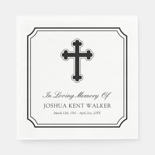Elegant kruis in liefdevolle herinnering begrafeni servet (Voorkant)