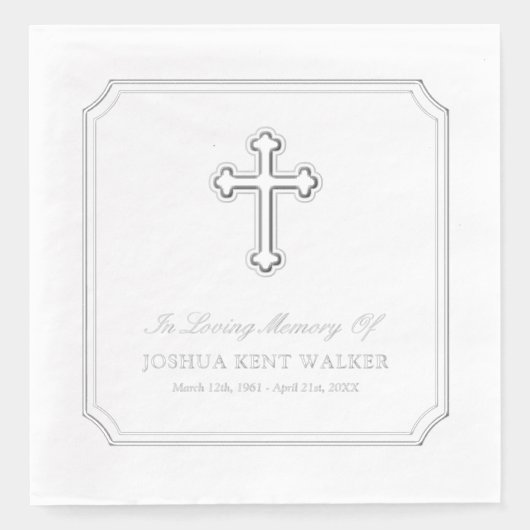 Elegant kruis in liefdevolle herinnering Zilveren  Folie Servetten (Voorkant)