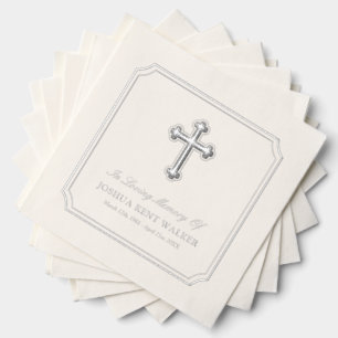 Elegant kruis in liefdevolle herinnering Zilveren Folie Servetten