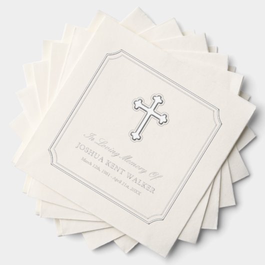 Elegant kruis in liefdevolle herinnering Zilveren  Folie Servetten (Insitu (Gestapeld))