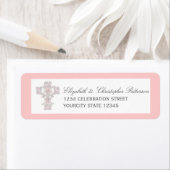 Elegant kruis in roze adreslabel etiket (Insitu)