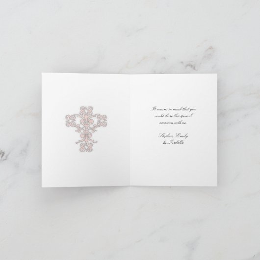 Elegant kruis in roze foto dankkaart bedankkaart (Binnen)