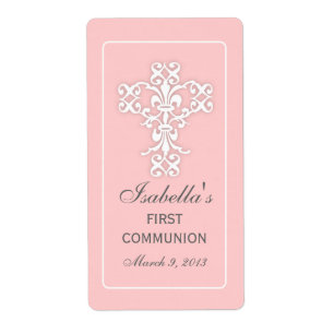 Elegant kruis in roze kleurstof etiket