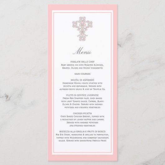 Elegant kruis in Roze Menu Page Rack-kaart (Voorkant)