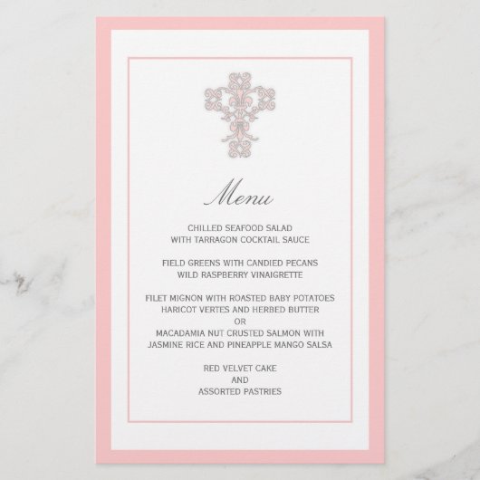 Elegant kruis in roze menupagina (Voorkant)