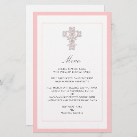 Elegant kruis in roze menupagina (Voorkant / Achterkant)
