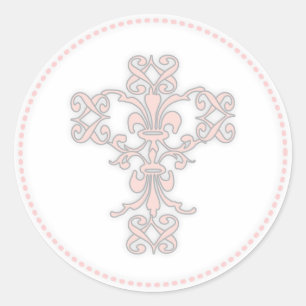 Elegant kruis in roze ronde sticker