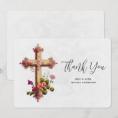 Elegant kruis met roze bloemen bedankkaart (Voorkant / Achterkant)