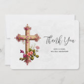 Elegant kruis met roze bloemen bedankkaart (Voorkant)