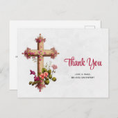 Elegant kruis met roze bloemen Hartelijk dank Briefkaart (Voorkant / Achterkant)