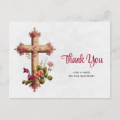 Elegant kruis met roze bloemen Hartelijk dank Briefkaart (Voorkant)