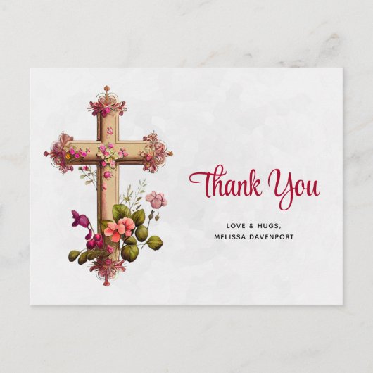 Elegant kruis met roze bloemen Hartelijk dank Briefkaart (Voorkant)