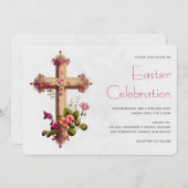 Elegant kruis met roze bloemen Pasen Kaart (Voorkant / Achterkant)